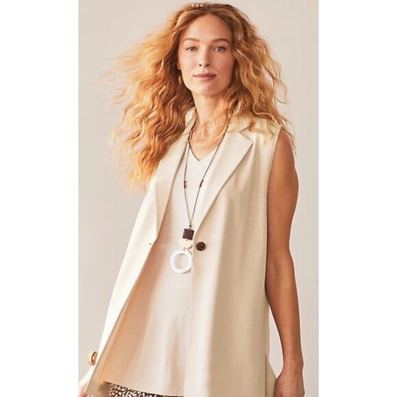 J.Jill Women’s Wearever Easy-Care Blazer Vest Beige Size Large Petite - Picture 2 of 9